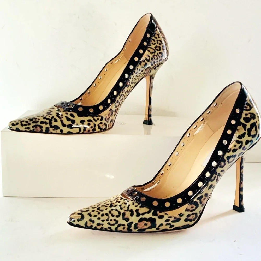 Jimmy Choo animal print beige black heels 38
